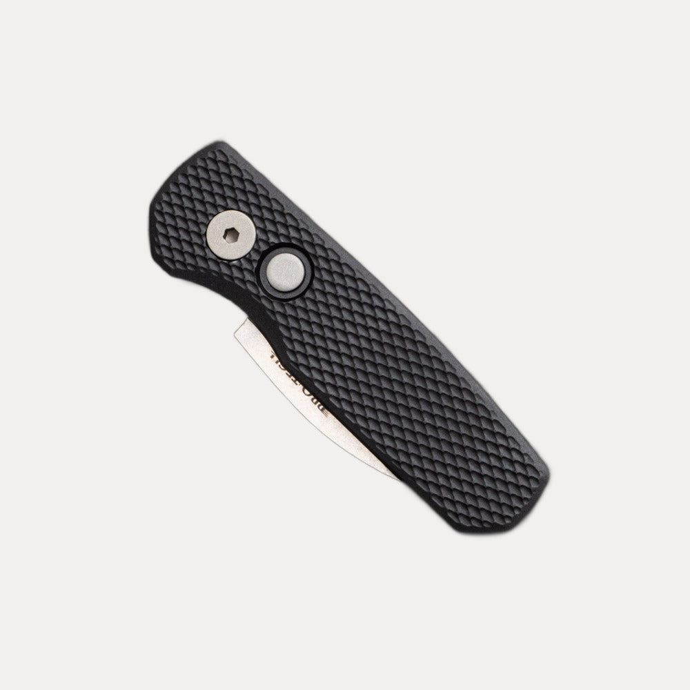 Pro-Tech Knives Runt 5 - Textured Black Aluminum Handle - Stonewash 20-CV Wharncliffe Blade - R5105