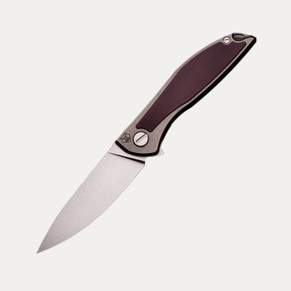 Shirogorov NeOn NL – CROMAX PM BLADE – TITANIUM HANDLE W- MAROON MICARTA INLAY – MRBS