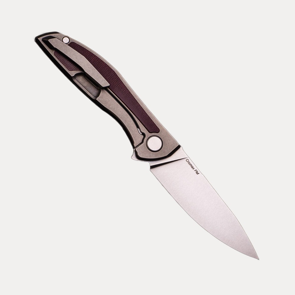 Shirogorov NeOn NL – CROMAX PM BLADE – TITANIUM HANDLE W- MAROON MICARTA INLAY – MRBS