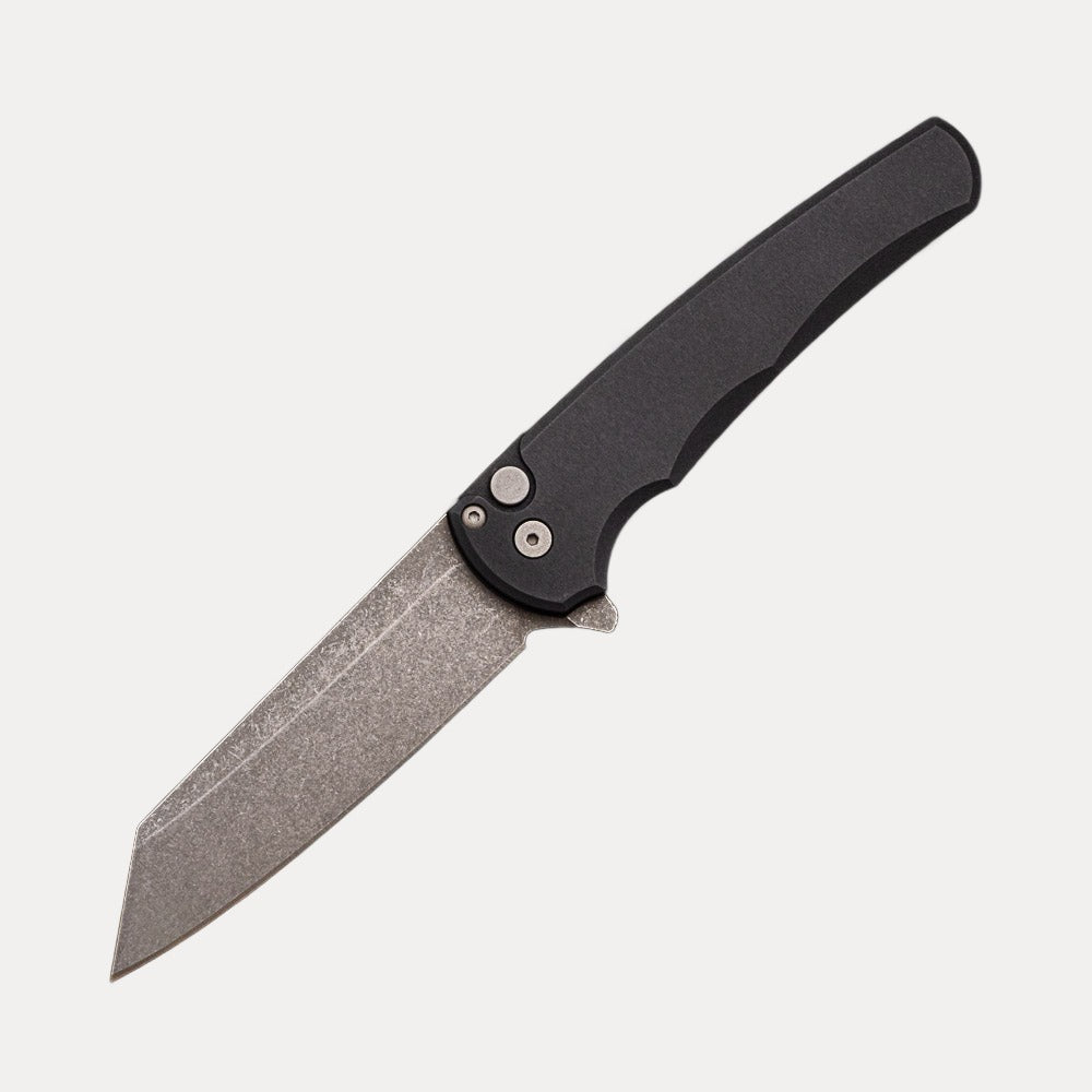 Pro-Tech Knives Malibu Flipper - Black Aluminum Scales - 20CV Stonewashed Reverse Tanto Blade