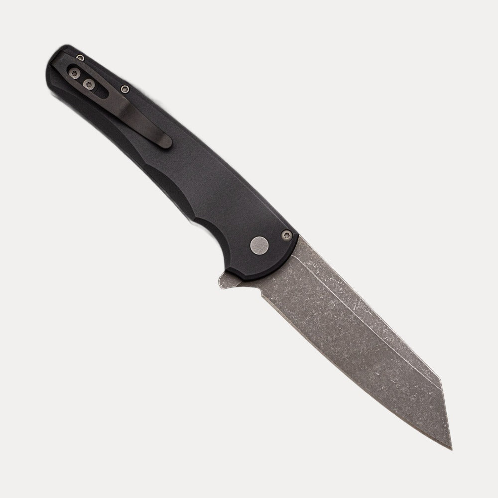 Pro-Tech Knives Malibu Flipper - Black Aluminum Scales - 20CV Stonewashed Reverse Tanto Blade