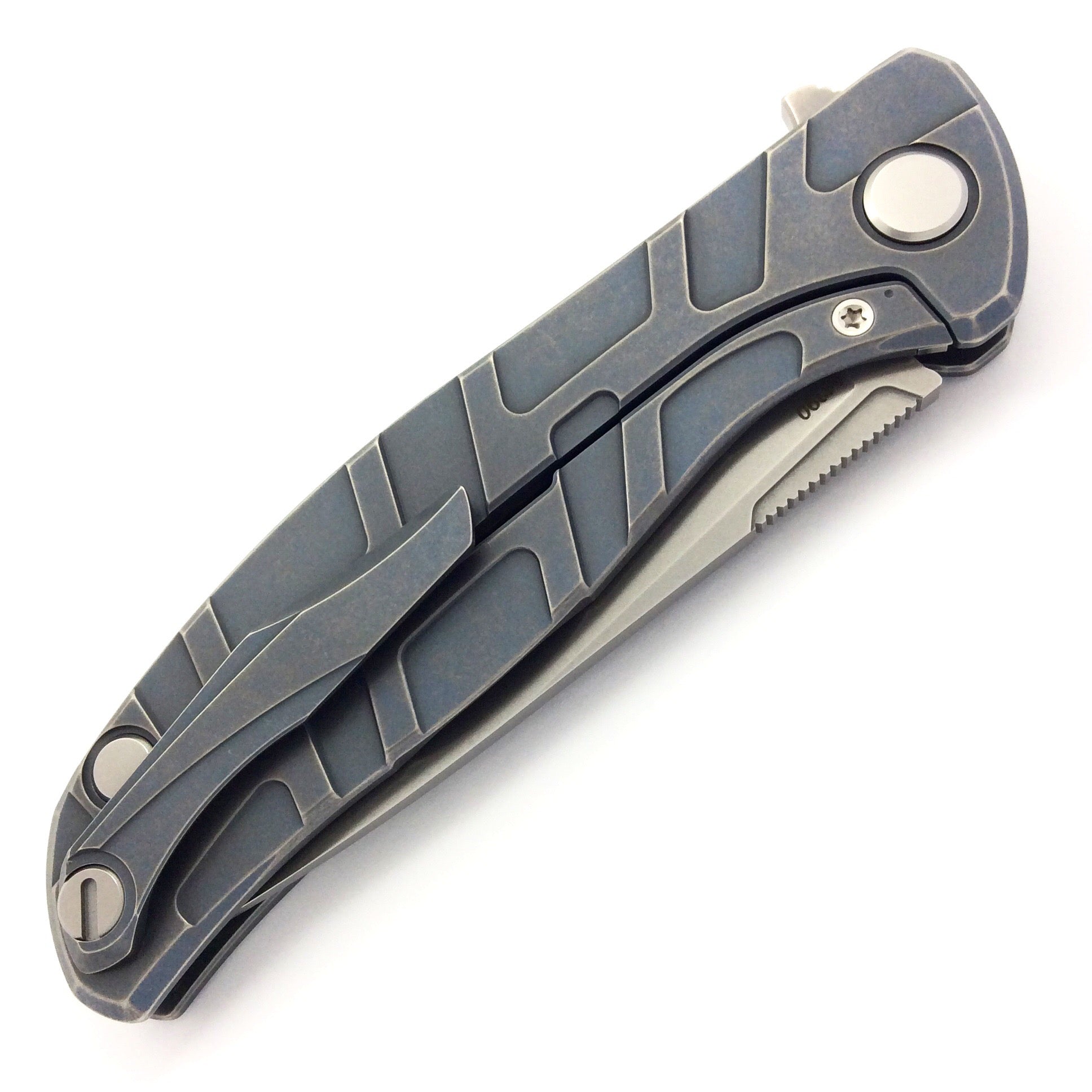 SHIROGOROV F95 "T" PATTERN DARK BLUE - M390 BLADE - TITANIUM HANDLE - MRBS