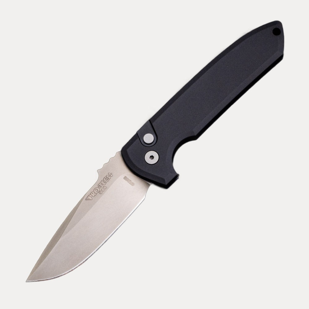 Pro-Tech Knives Rockeye Auto – Solid Black Handle – Smoky Grey DLC CPM-D2 Blade