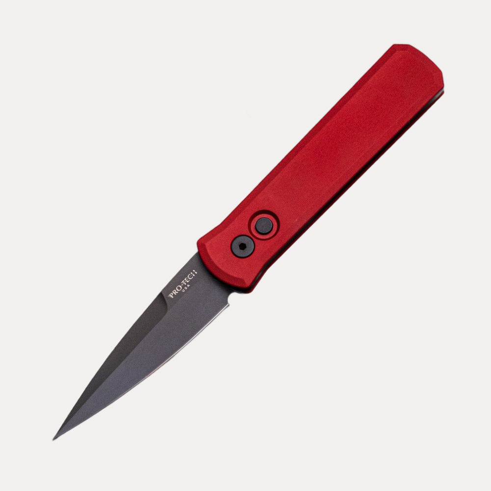 Pro-Tech Knives Godson – Solid Red Handle – DLC Black Blade 721 RED