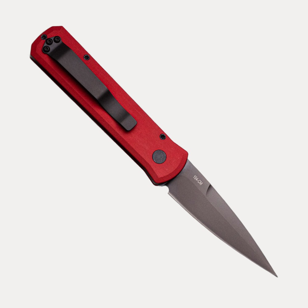 Pro-Tech Knives Godson – Solid Red Handle – DLC Black Blade 721 RED