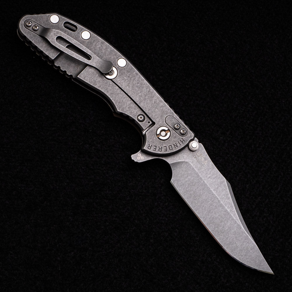 Hinderer Knives XM-24 4.0″ – Bowie CPM 20CV Blade – Tri-Way – Stonewash – Monkey Edge Frag Pattern Coyote G10 Scales