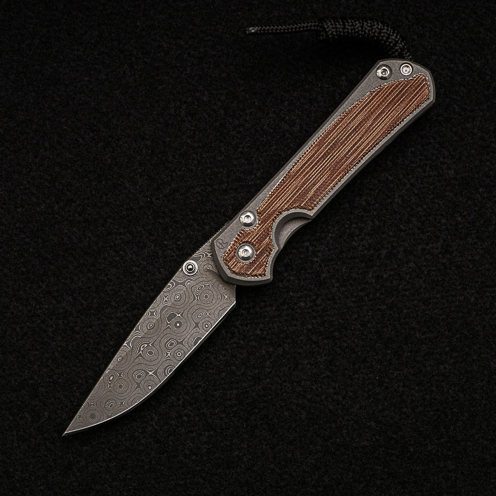 CHRIS REEVE SMALL SEBENZA 31 NATURAL CANVAS MICARTA INLAY - RAINDROP BLADE - SILVER DOUBLE THUMB LUGS