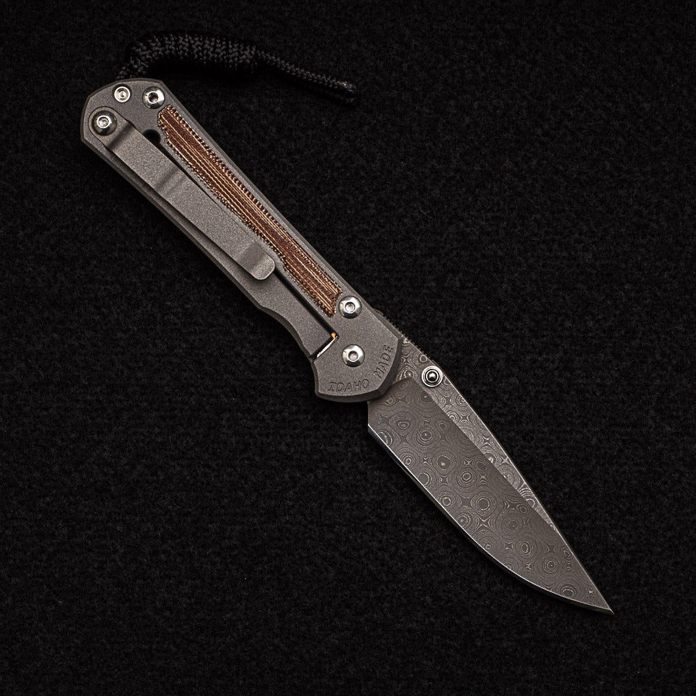 CHRIS REEVE SMALL SEBENZA 31 NATURAL CANVAS MICARTA INLAY - RAINDROP BLADE - SILVER DOUBLE THUMB LUGS