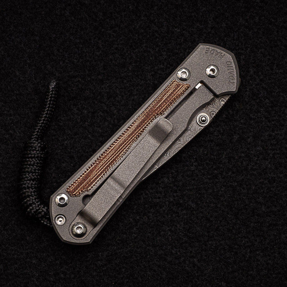 CHRIS REEVE SMALL SEBENZA 31 NATURAL CANVAS MICARTA INLAY - RAINDROP BLADE - SILVER DOUBLE THUMB LUGS