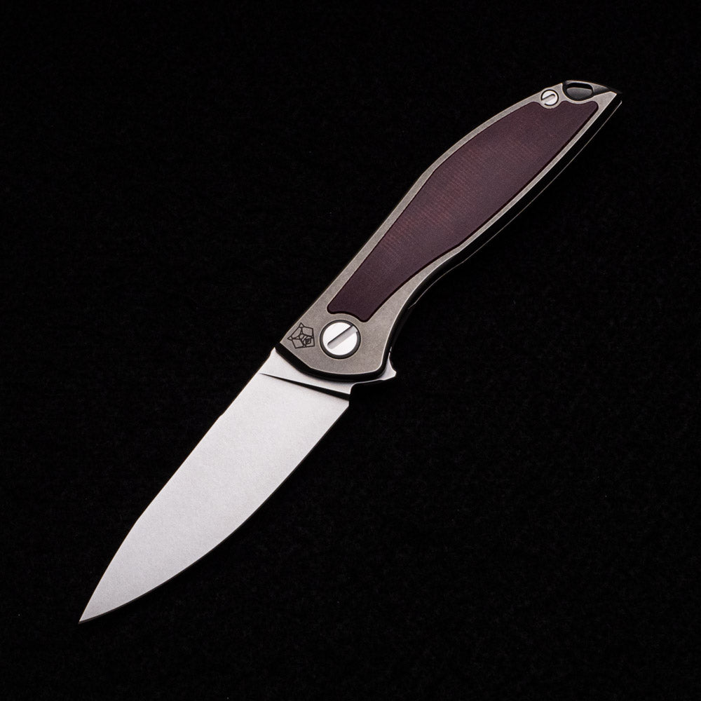 Shirogorov NeOn NL – ELMAX BLADE – TITANIUM HANDLE W- MAROON MICARTA INLAY – MRBS