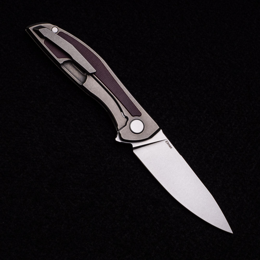 Shirogorov NeOn NL – ELMAX BLADE – TITANIUM HANDLE W- MAROON MICARTA INLAY – MRBS