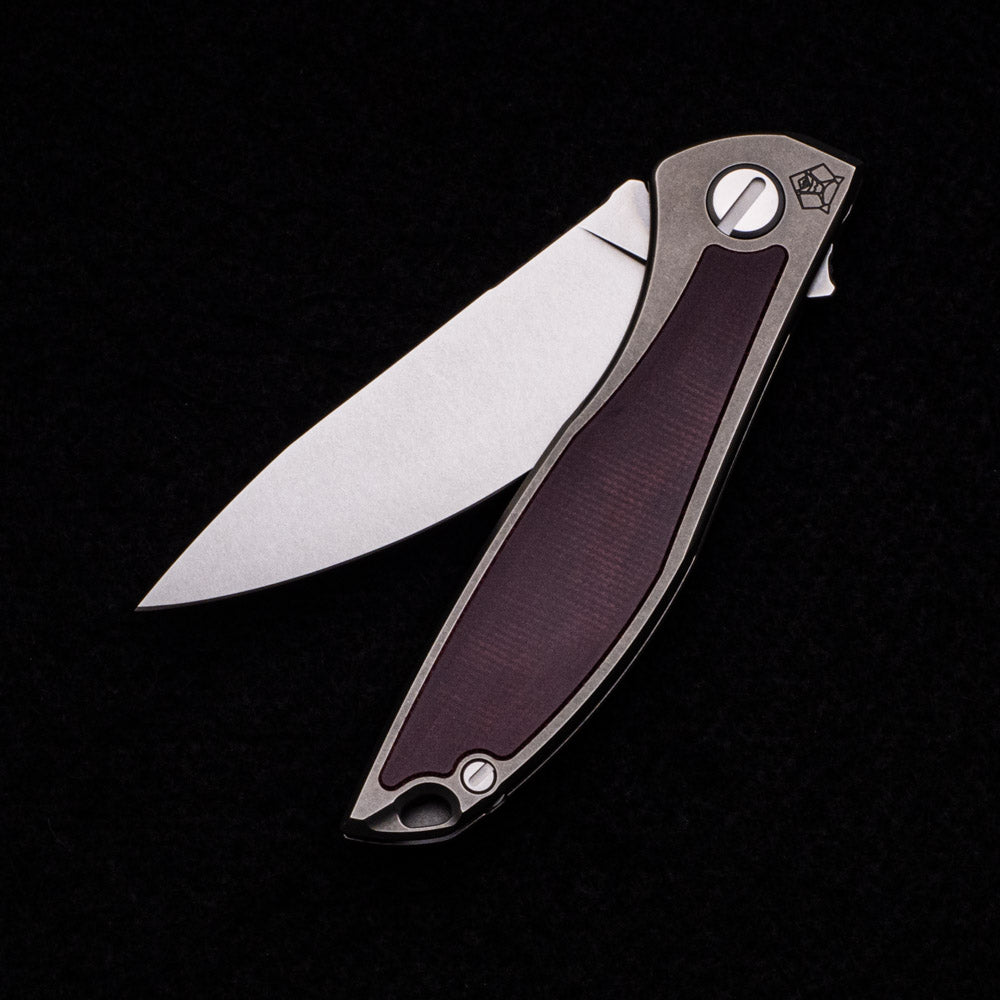 Shirogorov NeOn NL – ELMAX BLADE – TITANIUM HANDLE W- MAROON MICARTA INLAY – MRBS