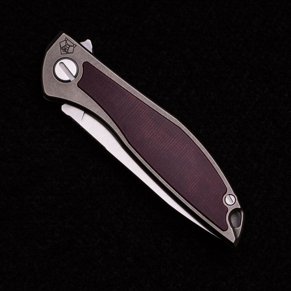 Shirogorov NeOn NL – ELMAX BLADE – TITANIUM HANDLE W- MAROON MICARTA INLAY – MRBS