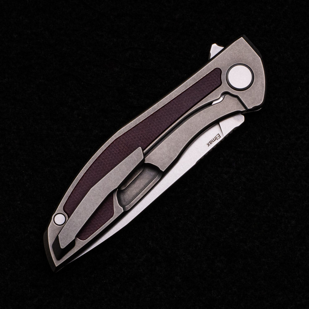 Shirogorov NeOn NL – ELMAX BLADE – TITANIUM HANDLE W- MAROON MICARTA INLAY – MRBS