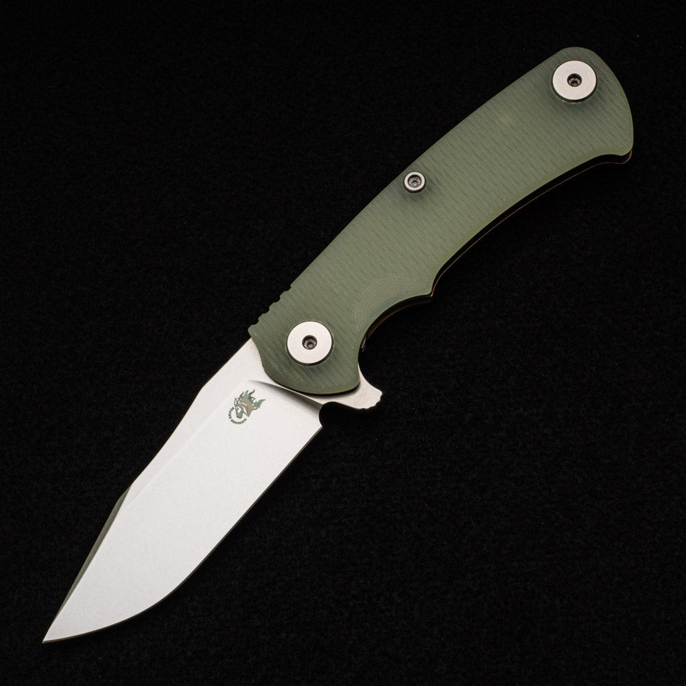 Hinderer Knives Project X - Stonewash - Bronze - Clip Point - Translucent Green G10 Scale