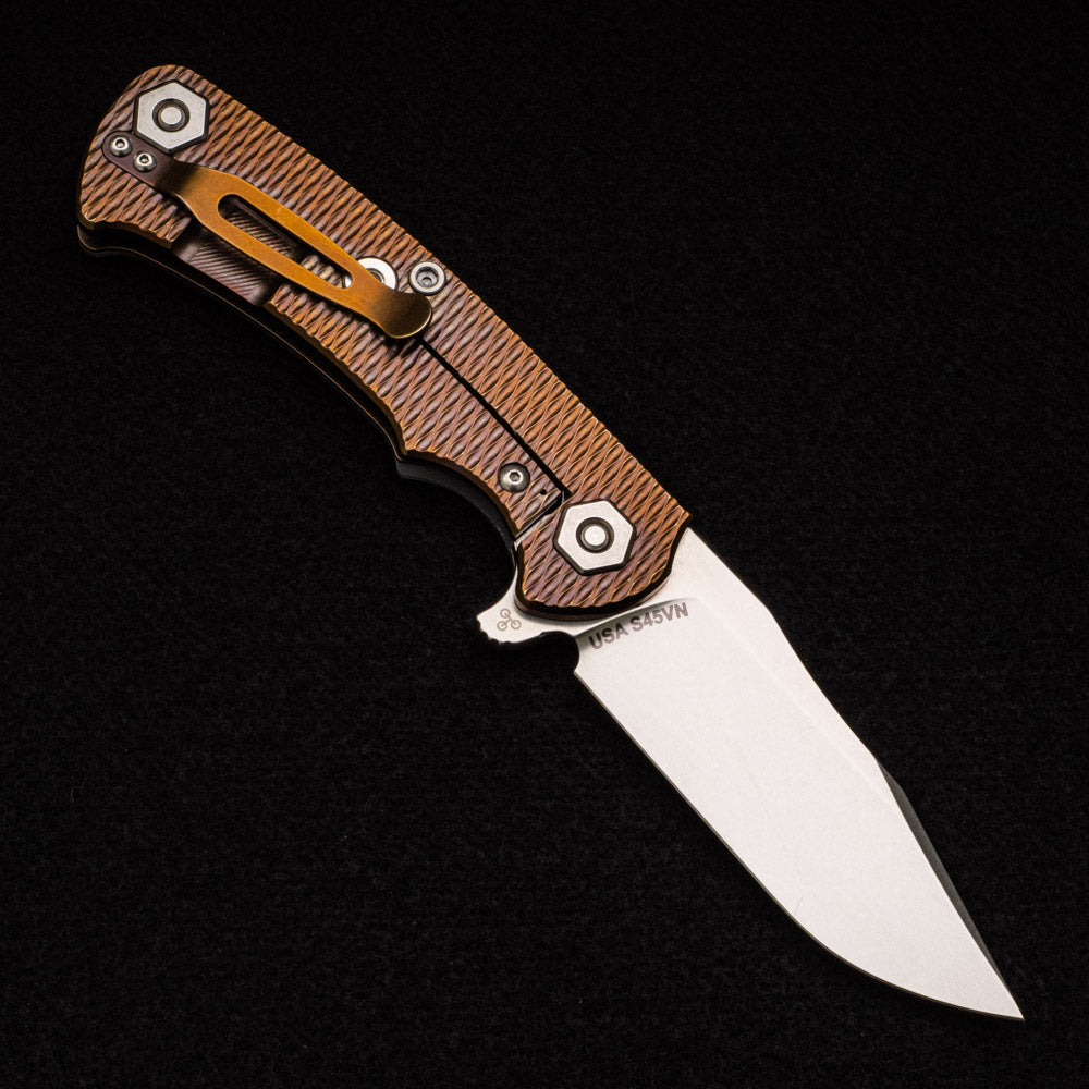 Hinderer Knives Project X - Stonewash - Bronze - Clip Point - Translucent Green G10 Scale