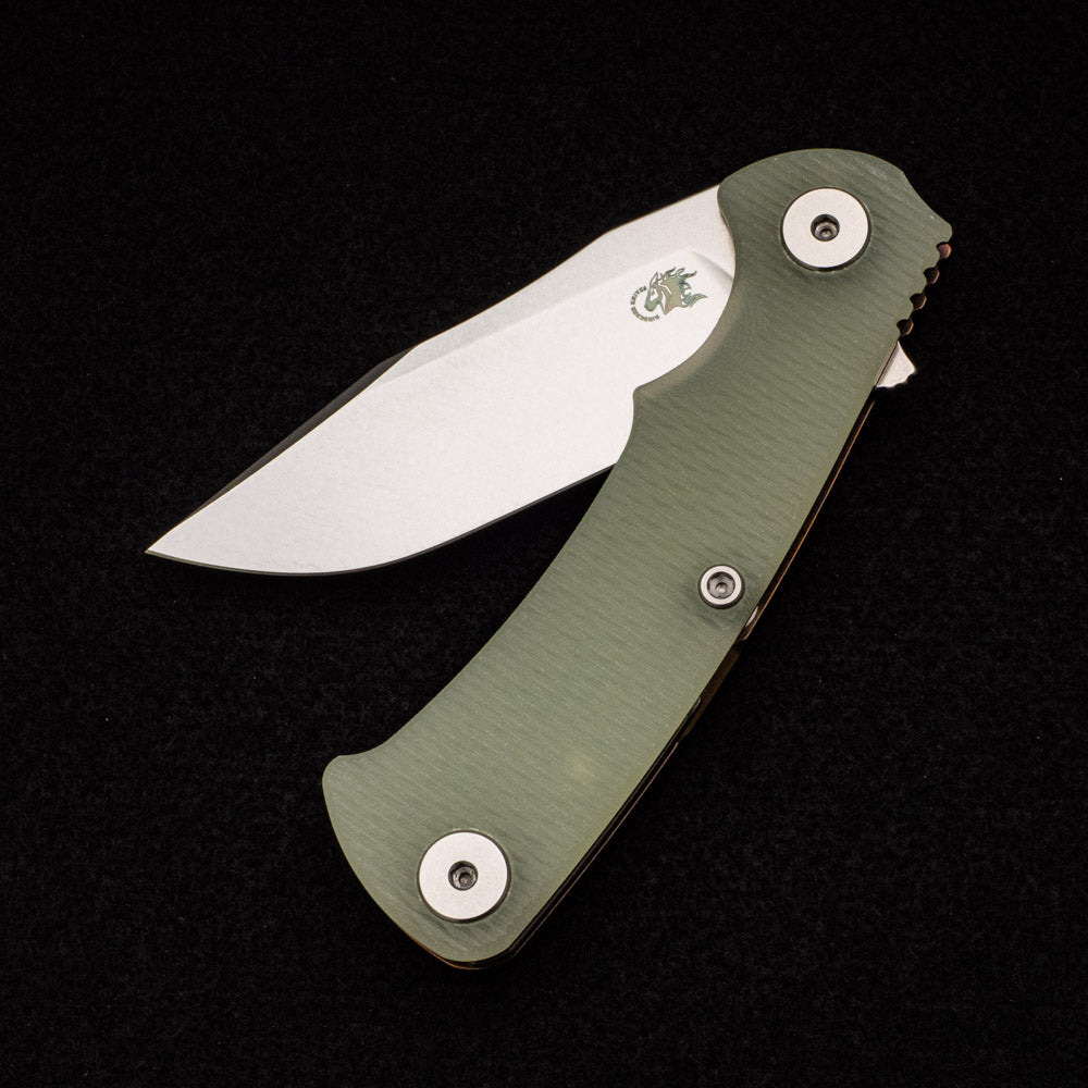 Hinderer Knives Project X - Stonewash - Bronze - Clip Point - Translucent Green G10 Scale