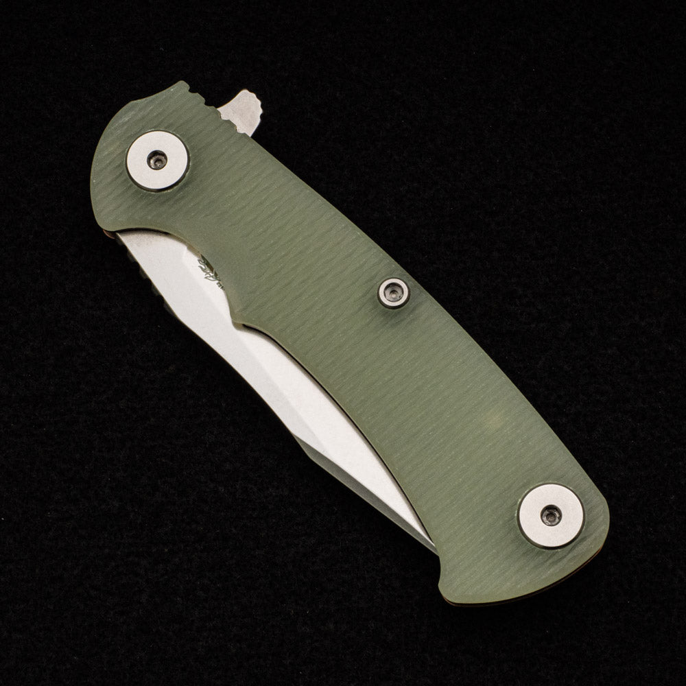 Hinderer Knives Project X - Stonewash - Bronze - Clip Point - Translucent Green G10 Scale