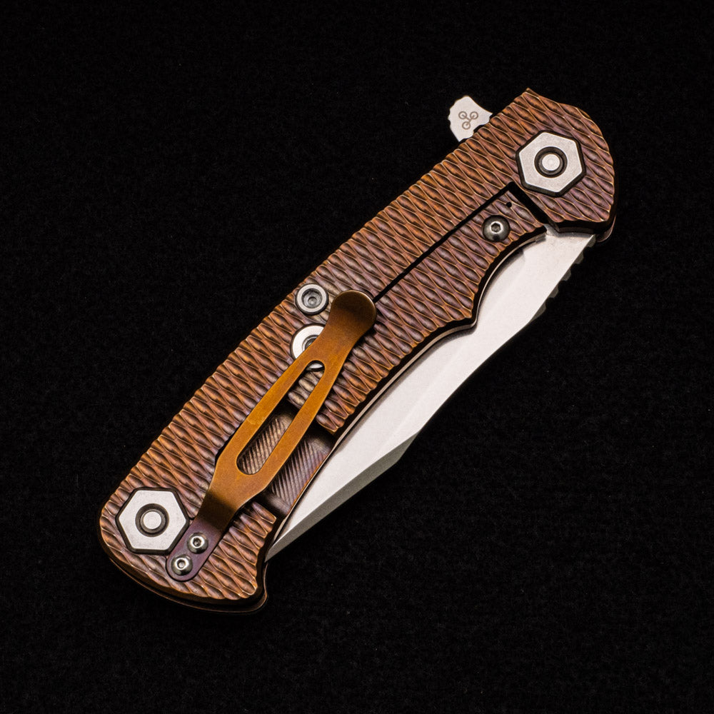 Hinderer Knives Project X - Stonewash - Bronze - Clip Point - Translucent Green G10 Scale