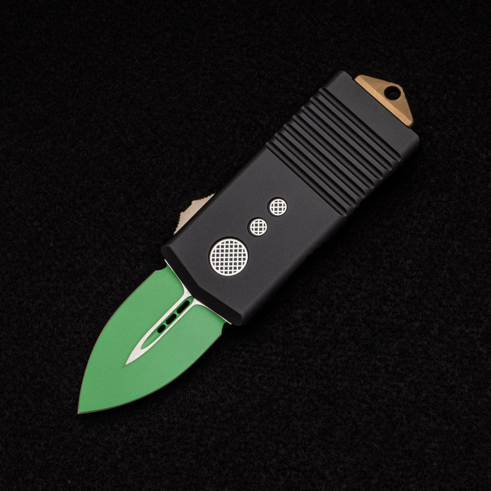 MICROTECH EXOCET 157-1 JM D-E - CA-LEGAL OTF KNIFE - MONEYCLIP GREEN STANDARD