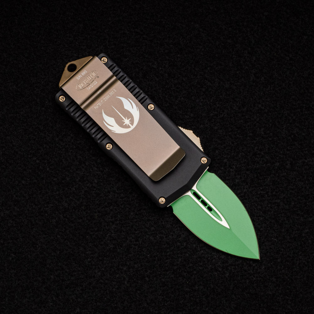 MICROTECH EXOCET 157-1 JM D-E - CA-LEGAL OTF KNIFE - MONEYCLIP GREEN STANDARD