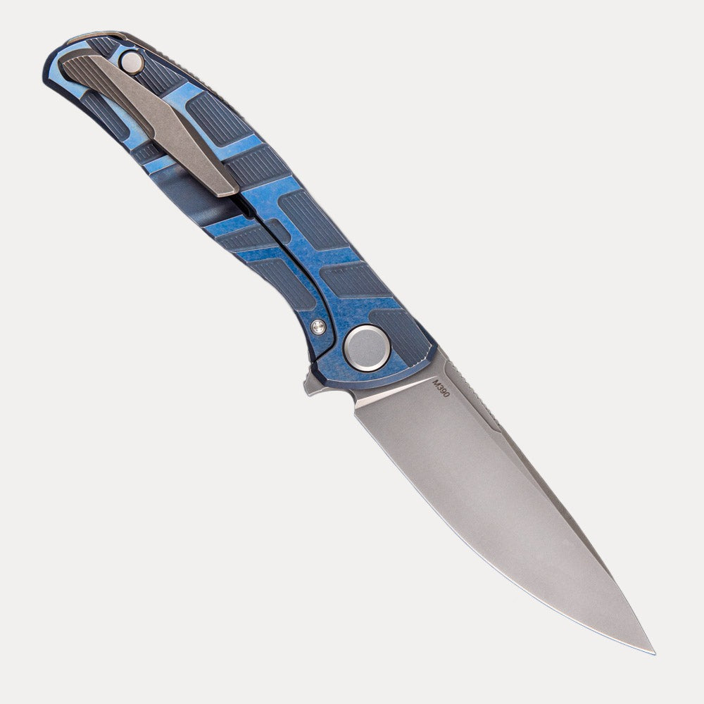 Shirogorov F95 T Pattern Gen. 4 – Blue Ano Titanium Handle – M390 Blade – MRBS