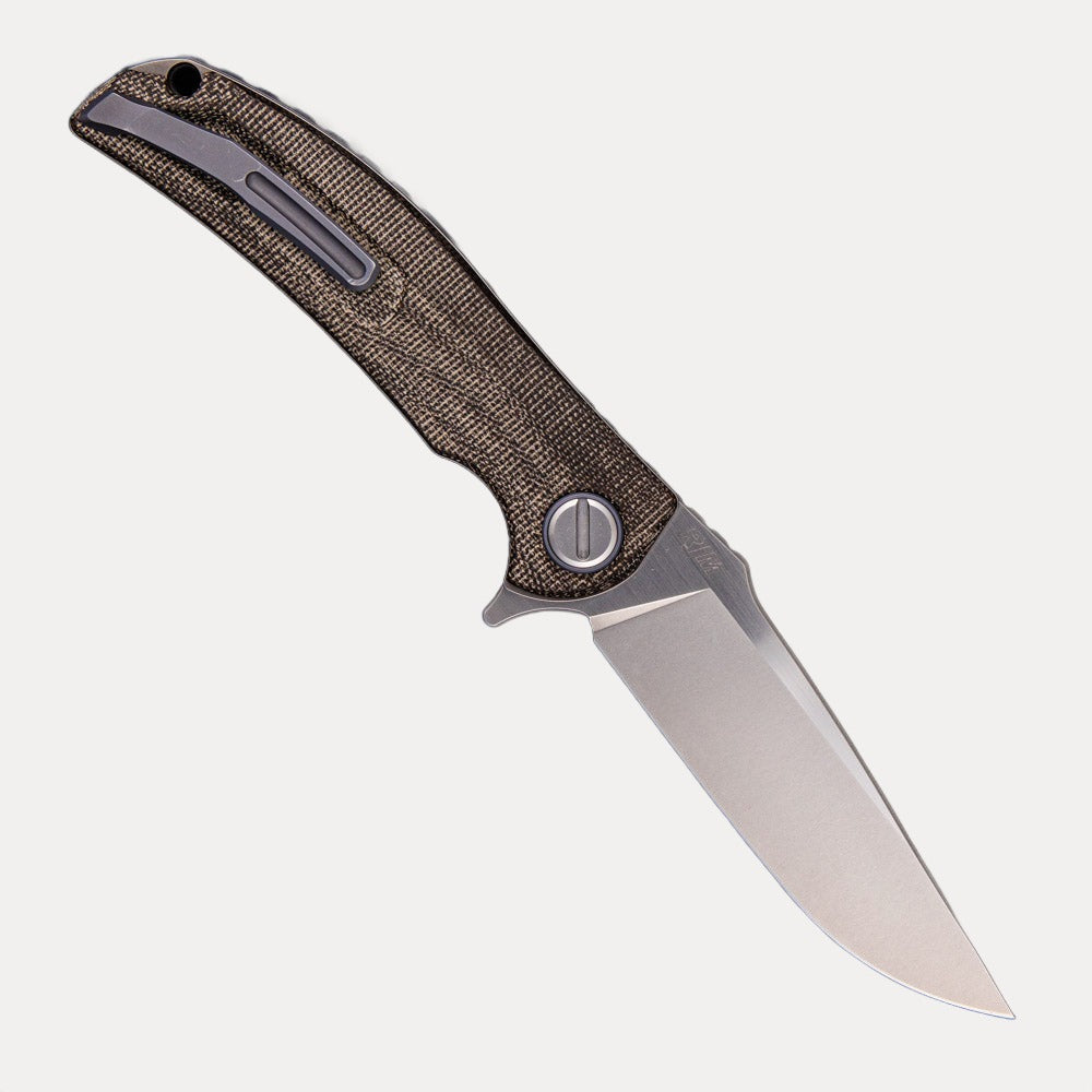 SHIROGOROV “LIMITED EDITION” RJ MARTIN DESIGN SOFT OVERKILL – M398 BLADE – GREEN CANVAS MICARTA HANDLE – RBS