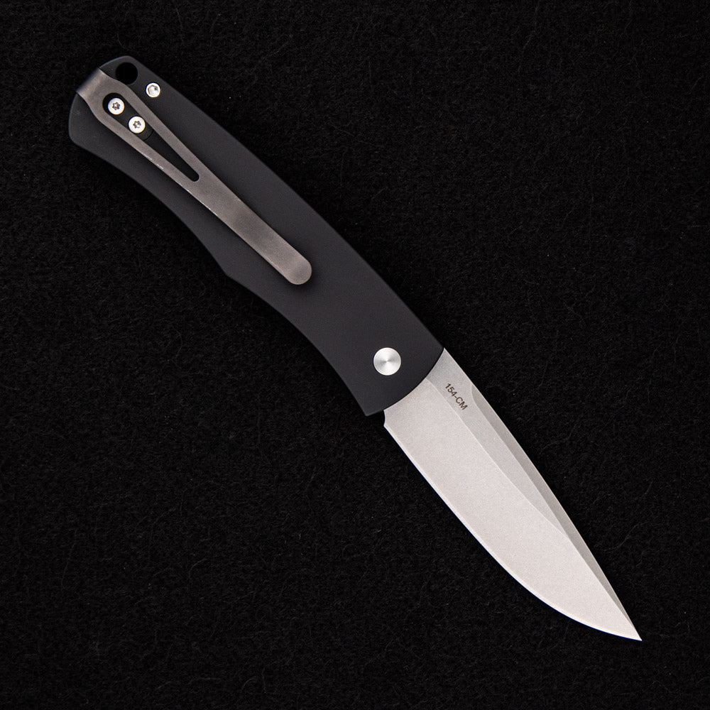 Pro-Tech Knives “Whiskers” Design – Black Handle – Patterned Bolster – Stonewash Blade BR-1.3