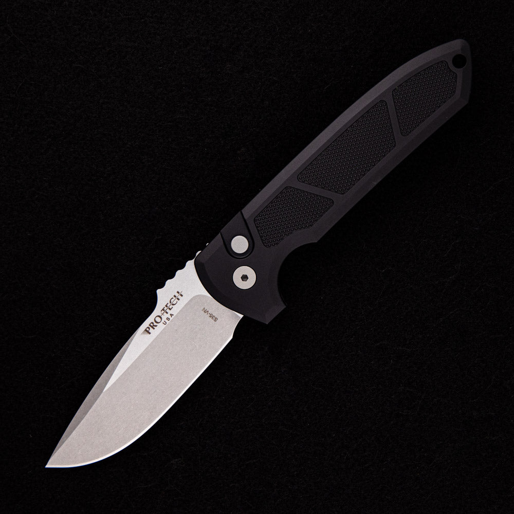 Pro-Tech Knives Rockeye Auto – Black Handle W/ Knurling – Stonewash CPM-S35VN Blade LG305