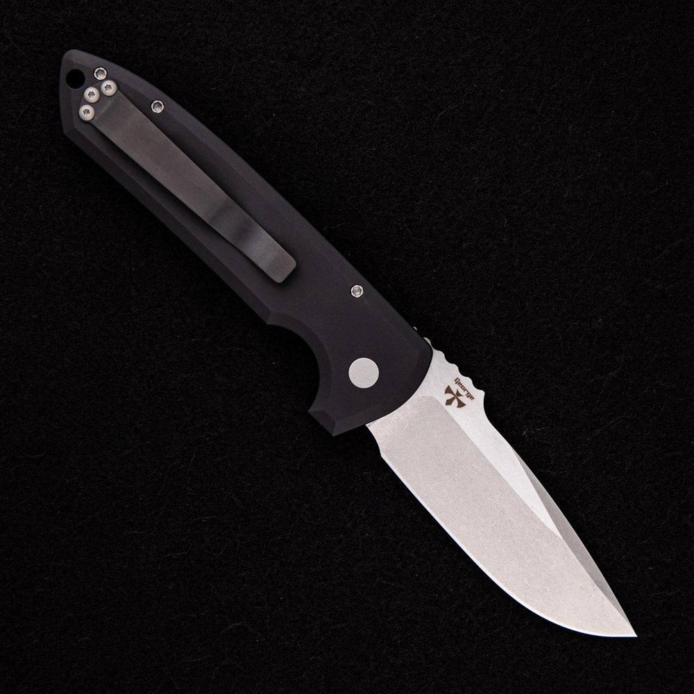 Pro-Tech Knives Rockeye Auto – Black Handle W/ Knurling – Stonewash CPM-S35VN Blade LG305