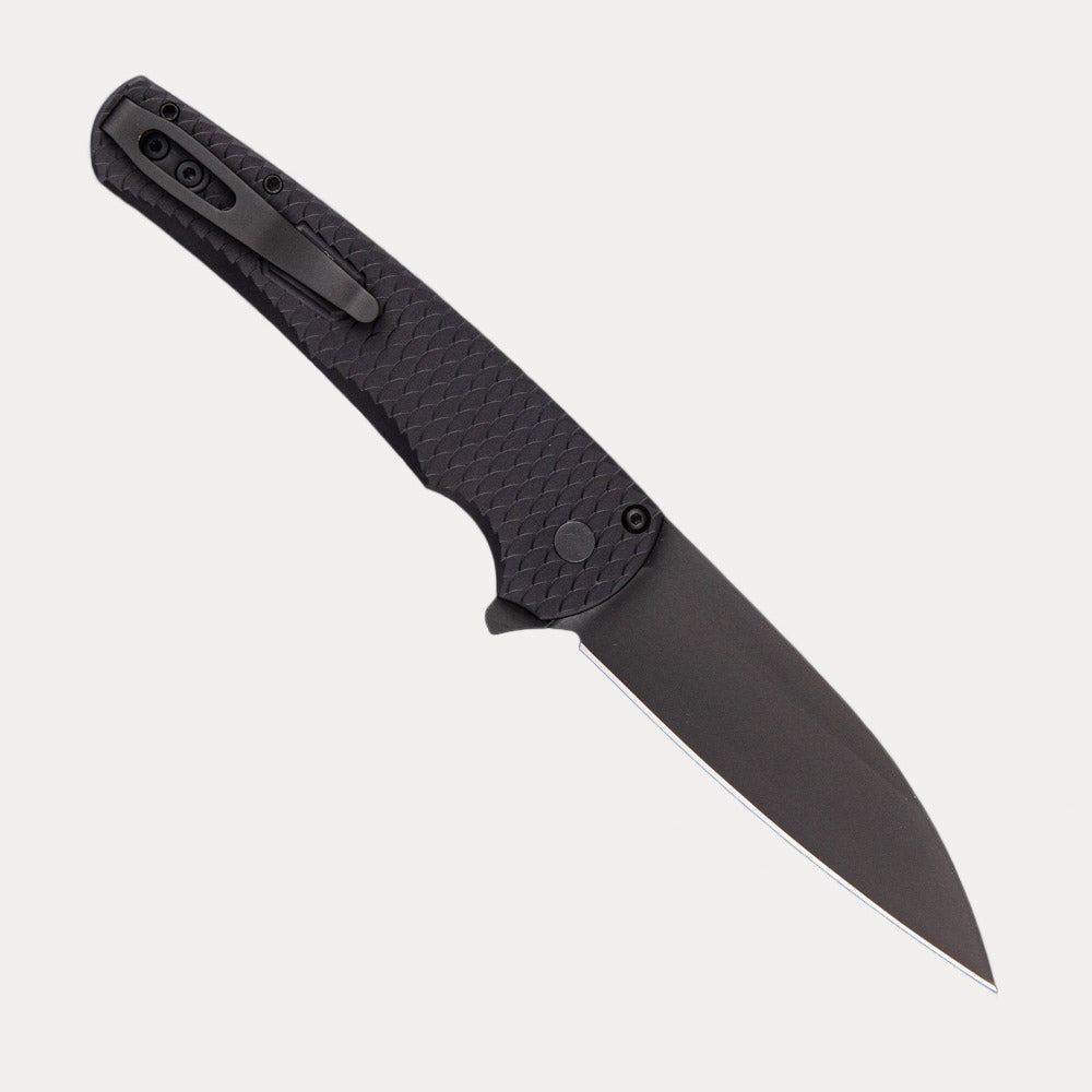 Pro-Tech Knives Malibu Flipper Ltd. – “Dragon Scale” Black Aluminum Handle – DLC Black Magnacut Wharncliffe Blade 5336