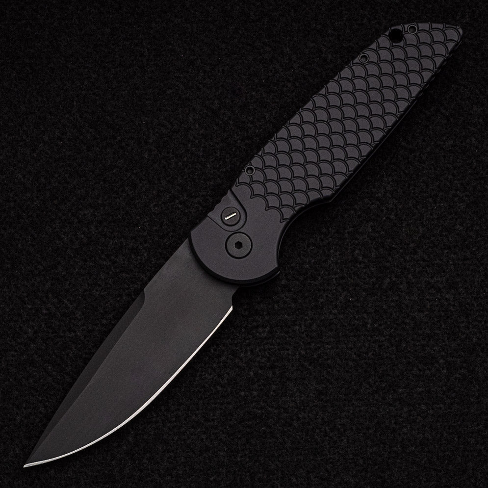 Pro-Tech Knives Black "Fish Scale" Handle - Black Sterile Blade - Tritium Push Button - TR-3 X1 OPERATOR