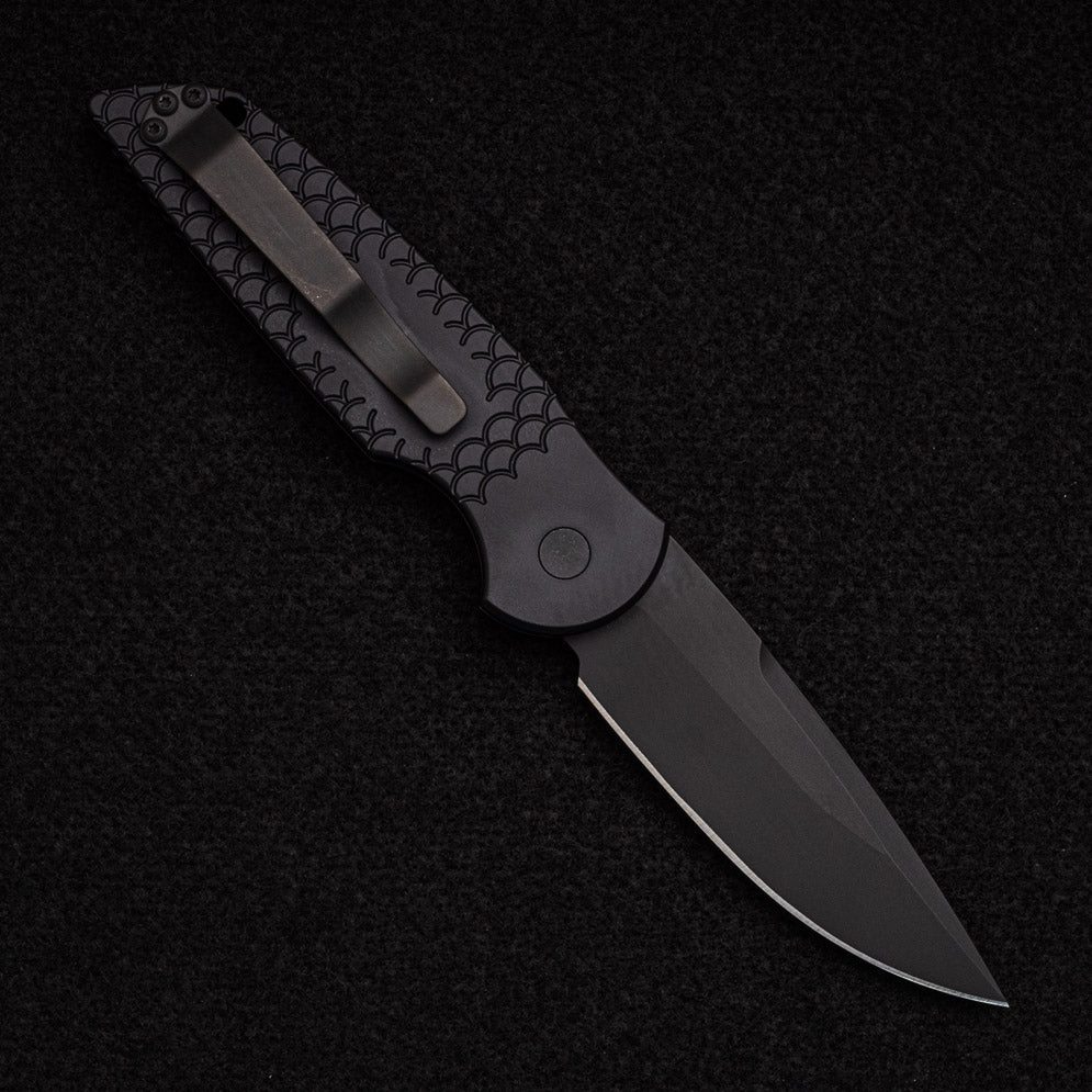 Pro-Tech Knives Black "Fish Scale" Handle - Black Sterile Blade - Tritium Push Button - TR-3 X1 OPERATOR