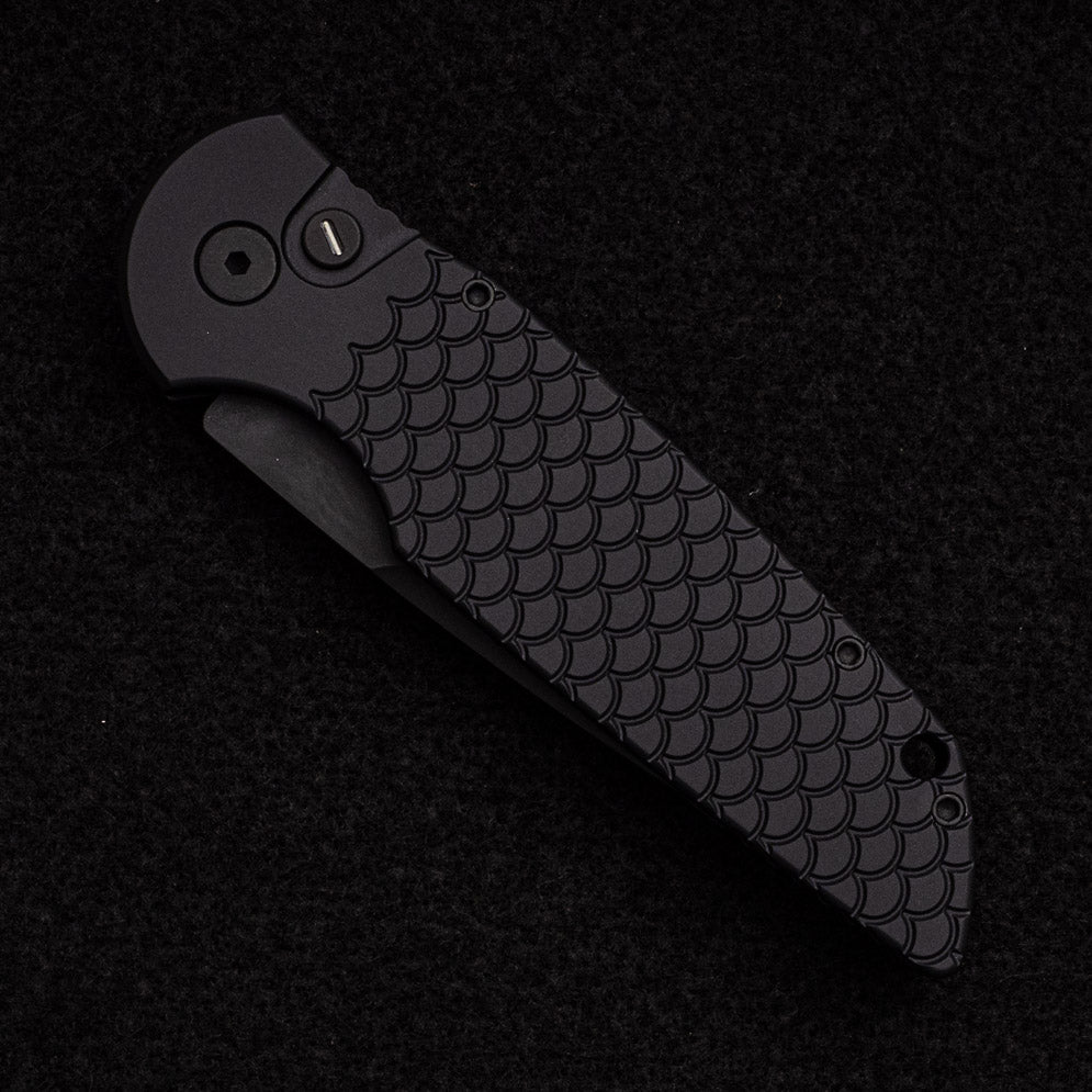 Pro-Tech Knives Black "Fish Scale" Handle - Black Sterile Blade - Tritium Push Button - TR-3 X1 OPERATOR