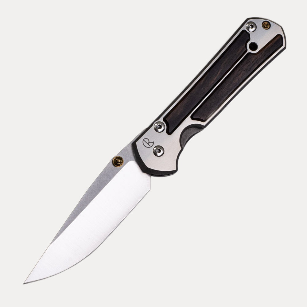 Chris Reeve Large Sebenza 21 – Macassar Ebony Inlay – CPM S35VN Blade – Gold Single Thumb Lug