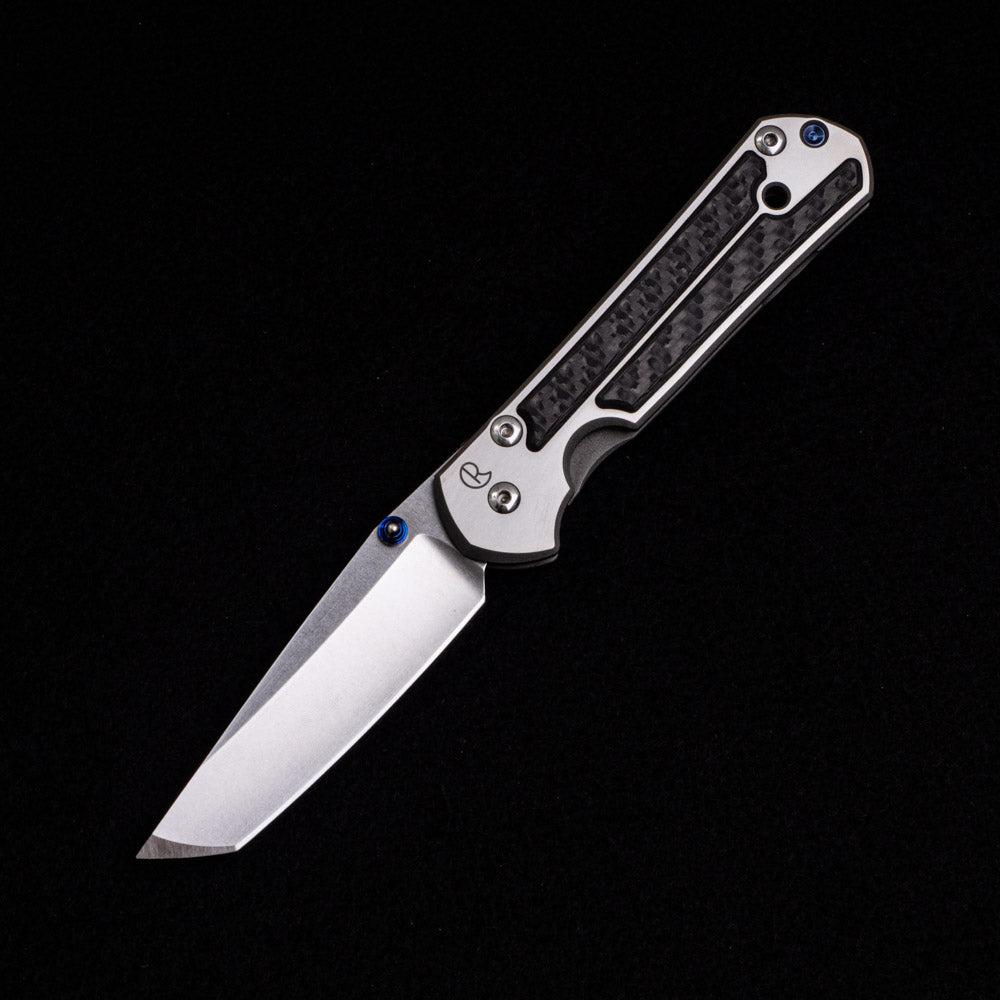 Chris Reeve Small Sebenza 21 – Carbon Fiber Inlay – Tanto CPM S35VN Blade – Blue Single Thumb Lug