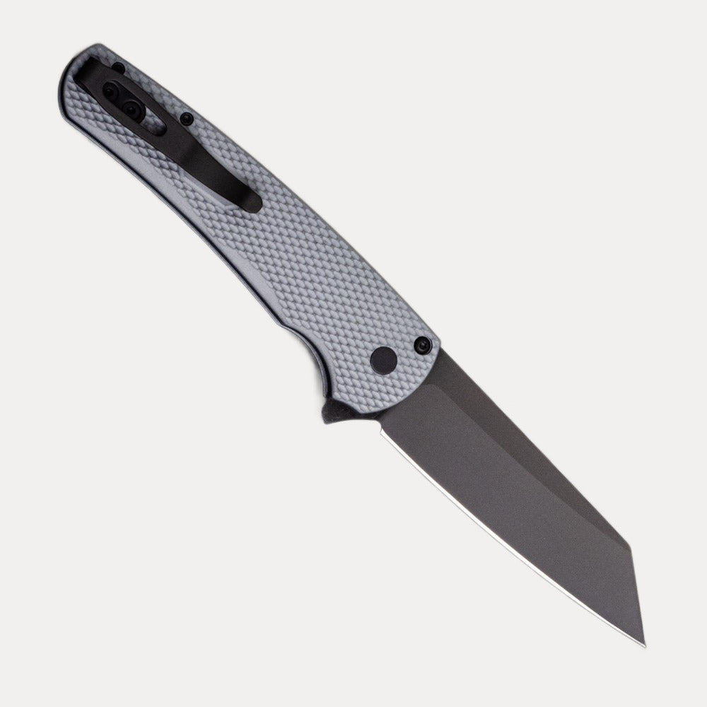 Pro-Tech Knives Malibu Flipper – Textured Grey Handle – Black DLC 20CV Reverse Tanto Blade