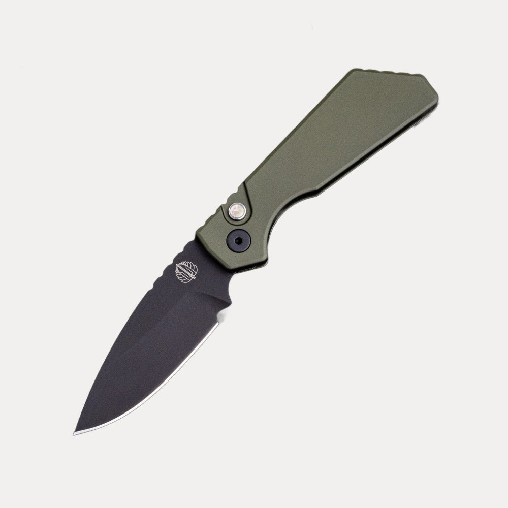 Pro-Tech Knives Strider PT+ Auto – Blade Show 2023 Edition – Green Handle – MOP Button – DLC Black MagnaCut Blade PT203-GREEN