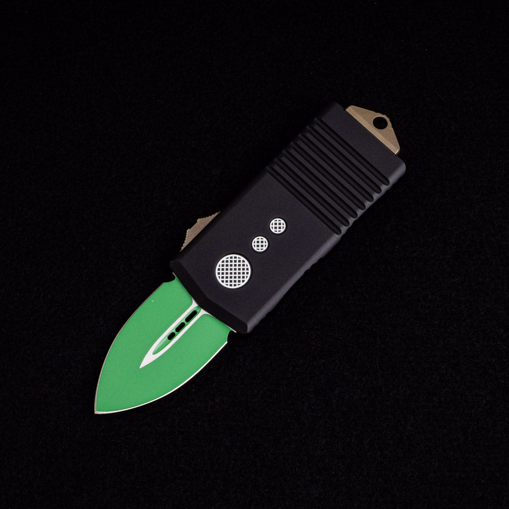 MICROTECH EXOCET 157-1 JM D-E - CA-LEGAL OTF KNIFE - MONEYCLIP GREEN STANDARD