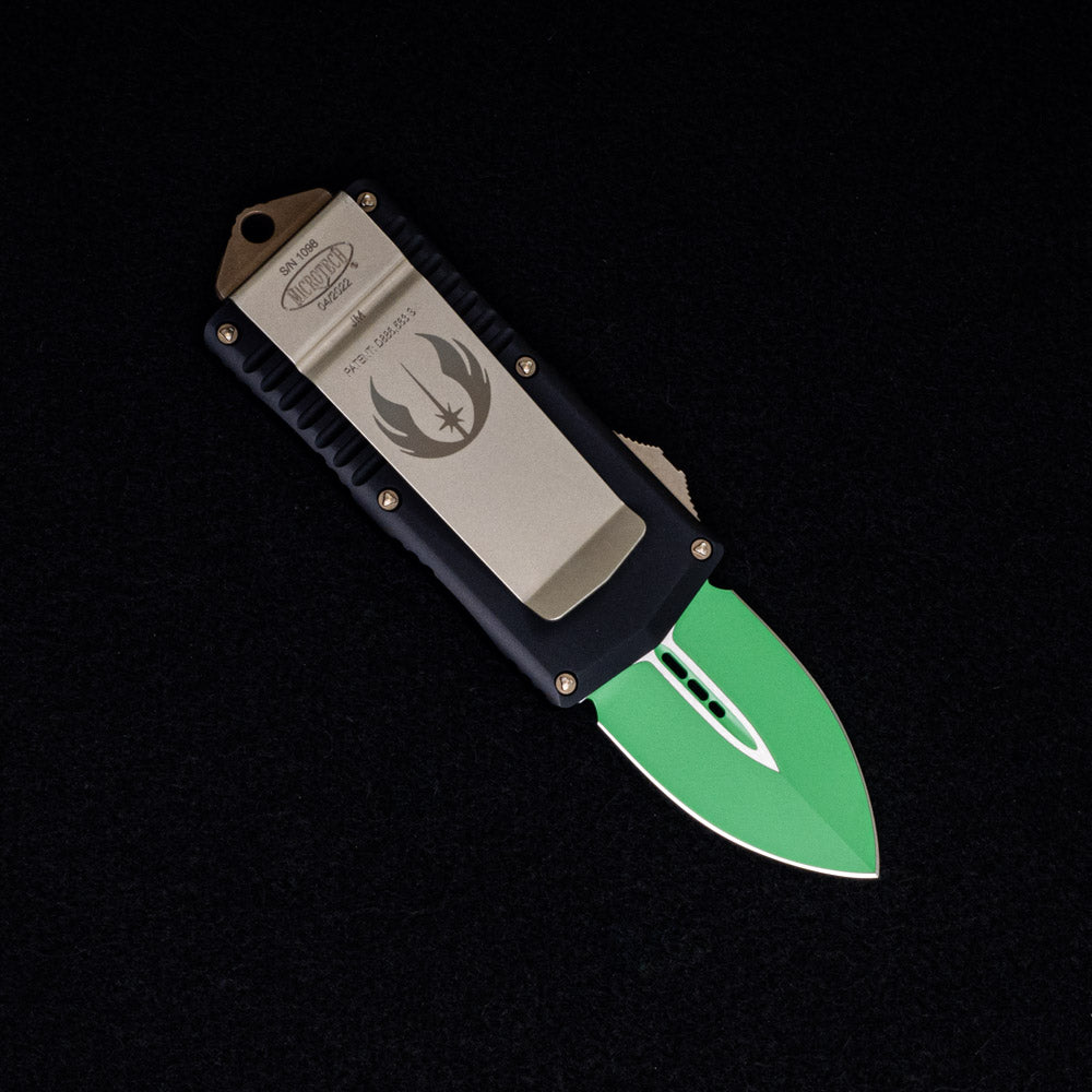 MICROTECH EXOCET 157-1 JM D-E - CA-LEGAL OTF KNIFE - MONEYCLIP GREEN STANDARD