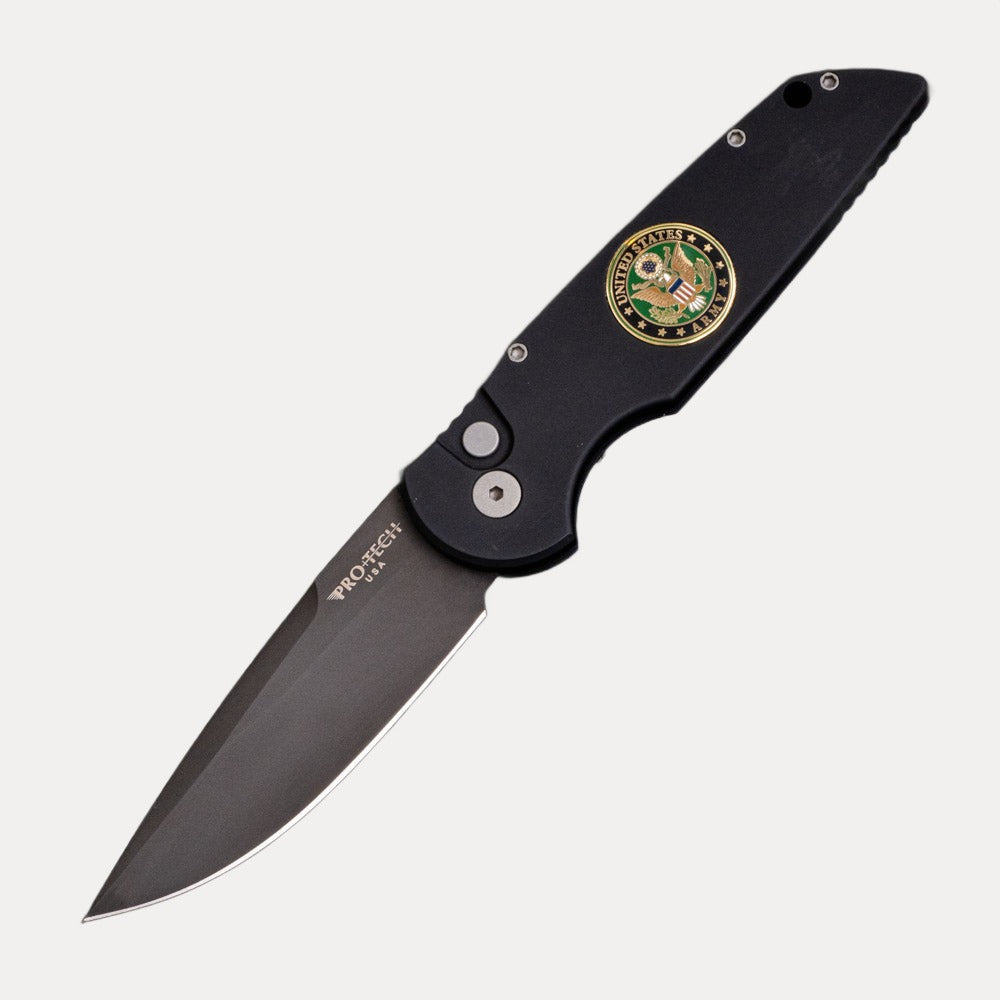 Pro-Tech Knives TR-3 U.S. Army MIL-A008 #7 – Black Aluminum Handle With Officially Licensed U.S. Army Logo Inlay – DLC Black Blade