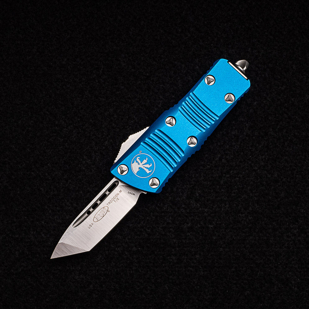 MICROTECH TROODON MINI T-E BLUE SATIN - M390 BLADE - 240-4 BL