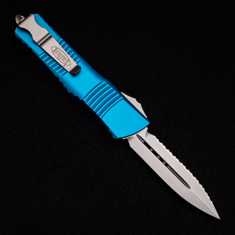 MICROTECH COMBAT TROODON – D-E TURQUOISE STONEWASH FULL SERRATED 142-12 TQ