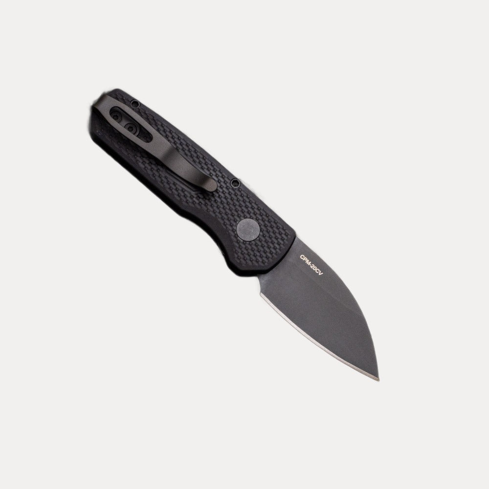 Pro-Tech Knives Runt 5 - Textured Black Aluminum Handle - DLC Black 20-CV Wharncliffe Blade - R5106