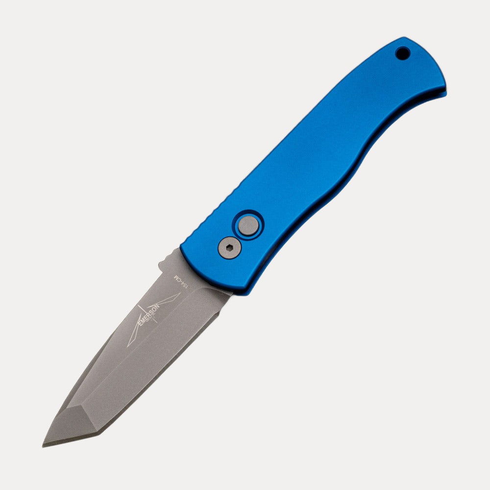 Pro-Tech Knives Emerson CQC7 Tanto Auto – Blue Handle – Blasted 154CM Blade E7T01-BLUE