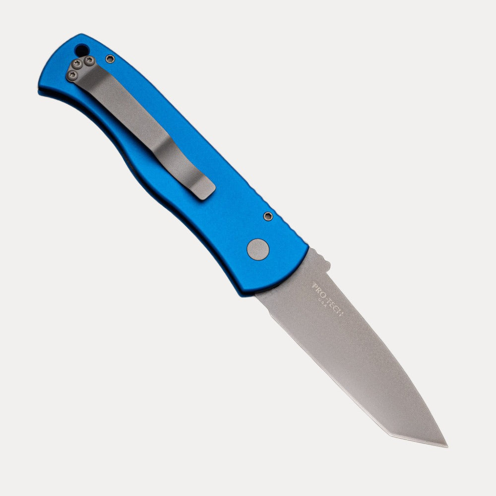 Pro-Tech Knives Emerson CQC7 Tanto Auto – Blue Handle – Blasted 154CM Blade E7T01-BLUE