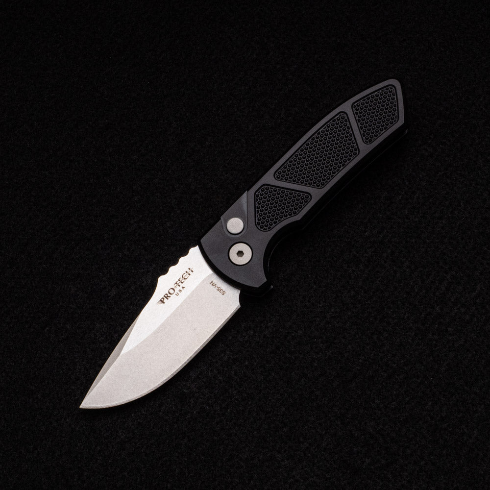 Pro-Tech Knives SBR – Black Handle W- Knurling – Stonewashed S35VN Blade LG405