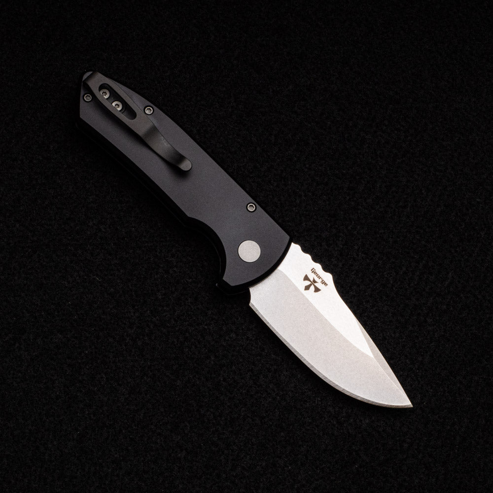 Pro-Tech Knives SBR – Black Handle W- Knurling – Stonewashed S35VN Blade LG405