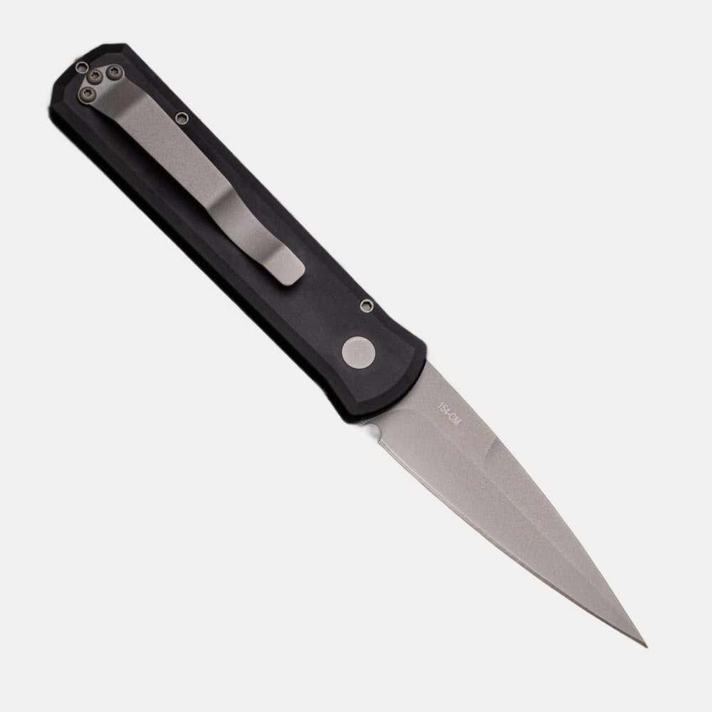 Pro-Tech Knives Godson – Solid Black Handle – Blasted 154CM Blade 720