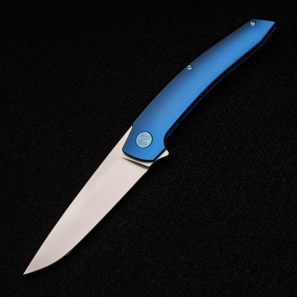 Hog House Knives Model T – M390 BLADE – BLUE TI W- GREEN